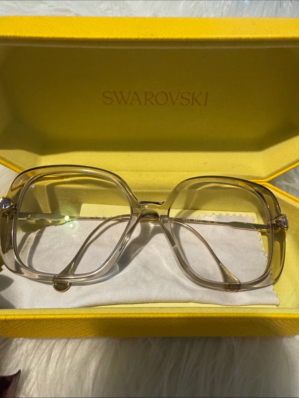 Swarovski Clear Beige Oversized Square Optical Glasses